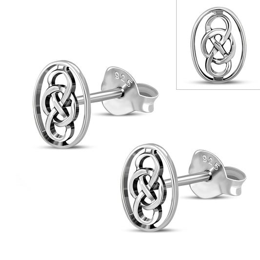 Oval Large Celtic Knot Stud Silver Earrings
