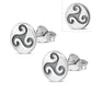 Round Triskele Triple Spiral Stud Silver Earrings