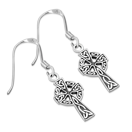 Celtic Cross Plain Sterling Silver Earrings 
