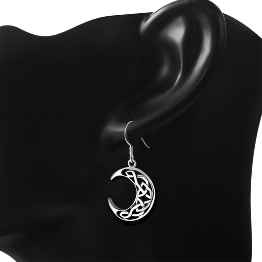 Left and Right Crescent Celtic Knot Silver Earrings 