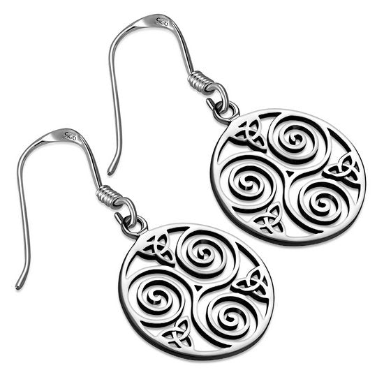 Triskele with Celtic Trinity Silver Earrings