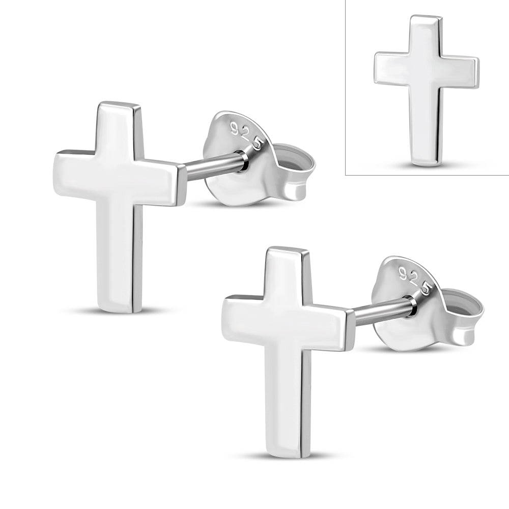 Simple Cross Sterling Silver Stud Earrings