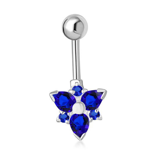 Blue Sapphire CZ Triangle Silver Belly Ring