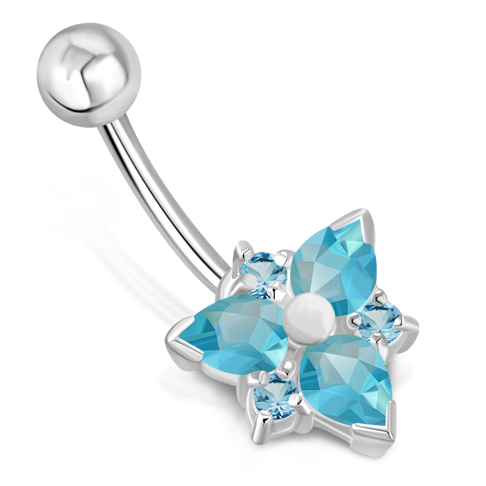 Blue Topaz CZ Triangle Silver Belly Ring