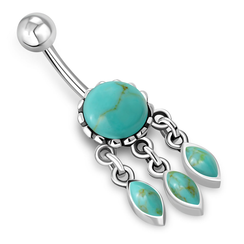Native American Turquoise Drop Dangling Belly Ring w Turquoise