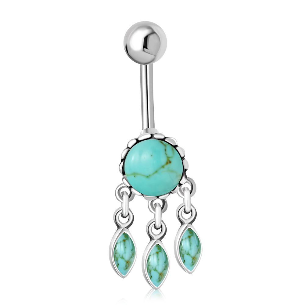 Ethnic Turquoise Drop Dangling Belly Ring w Turquoise