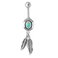 Ethnic Belly Navel Ring w Turquoise 316L & Silver