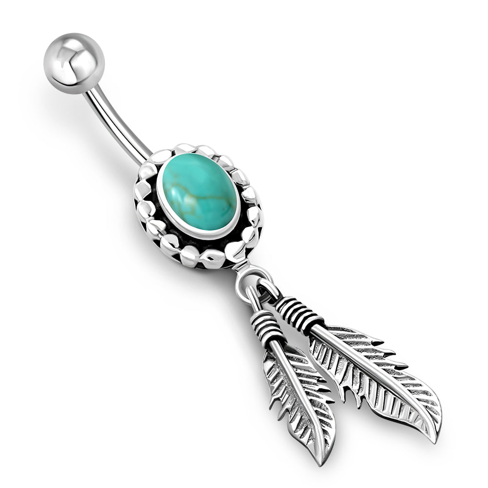 Native American Turquoise Belly Button Ring 316L & Silver