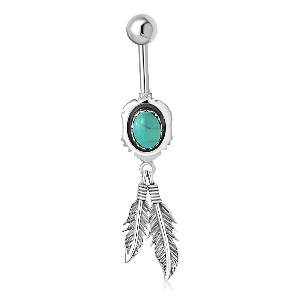 Ethnic Belly Button Navel Ring w Turquoise