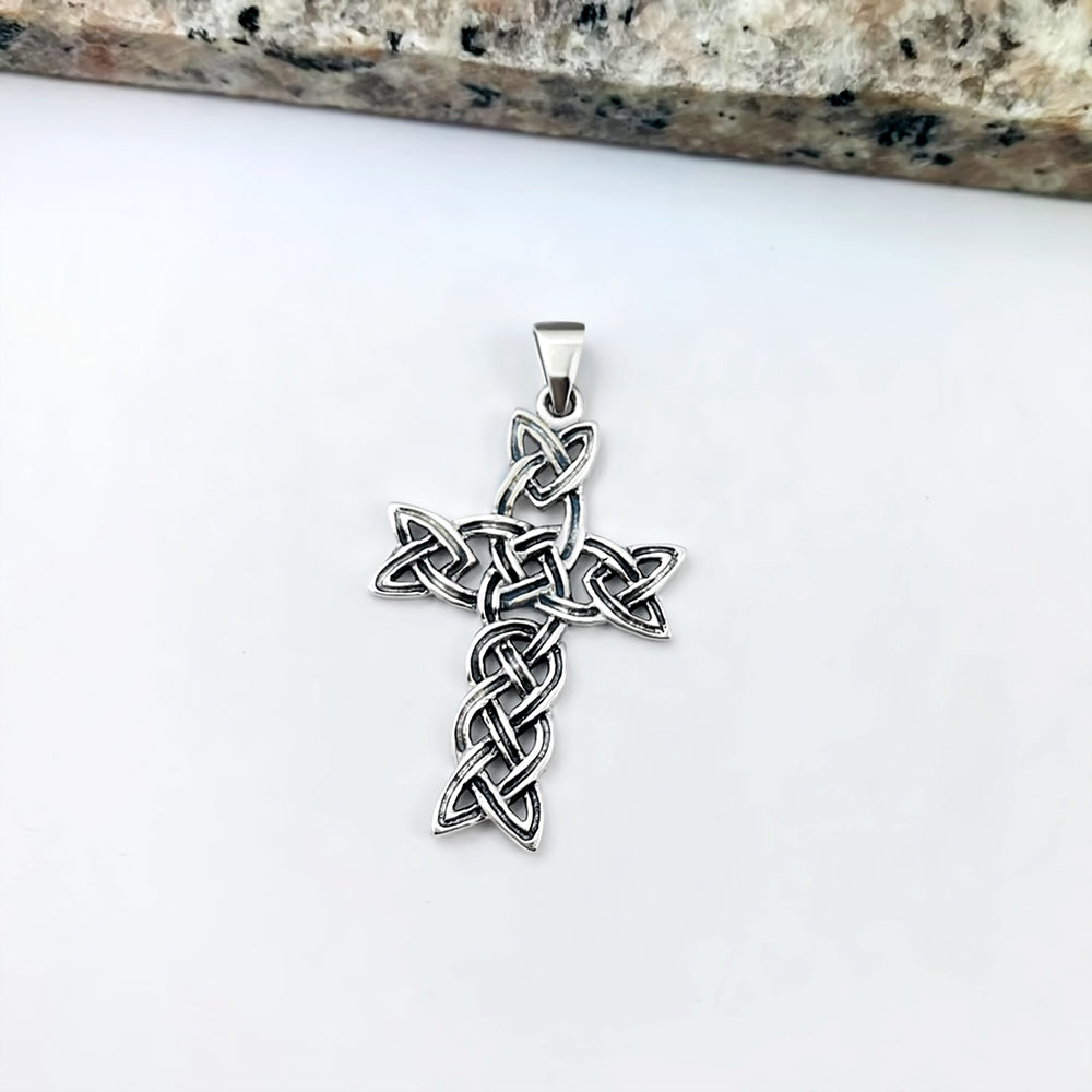 Irish Gaelic Celtic Knot Cross 925 Sterling Silver Pendant