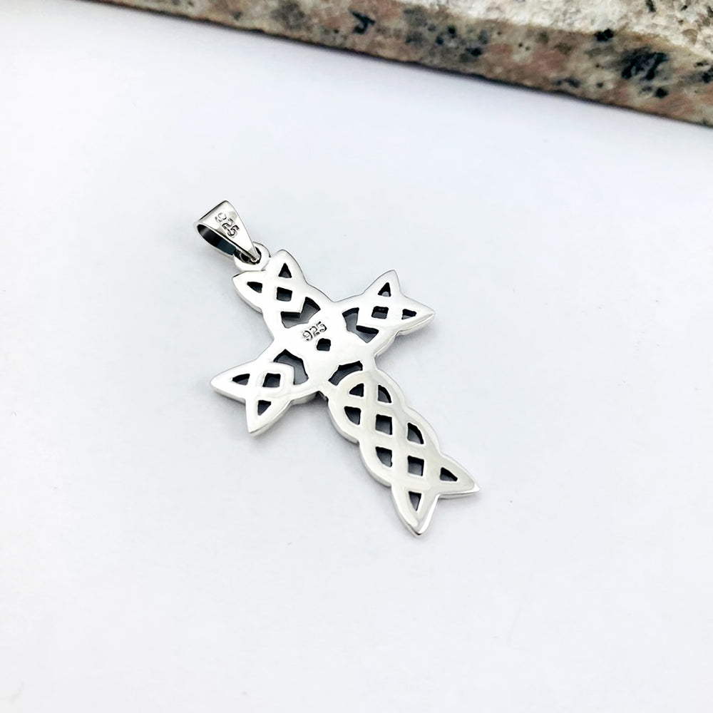 Irish Gaelic Celtic Knot Cross 925 Sterling Silver Pendant