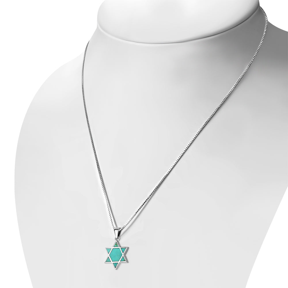 Turquoise Star of David Silver Pendant