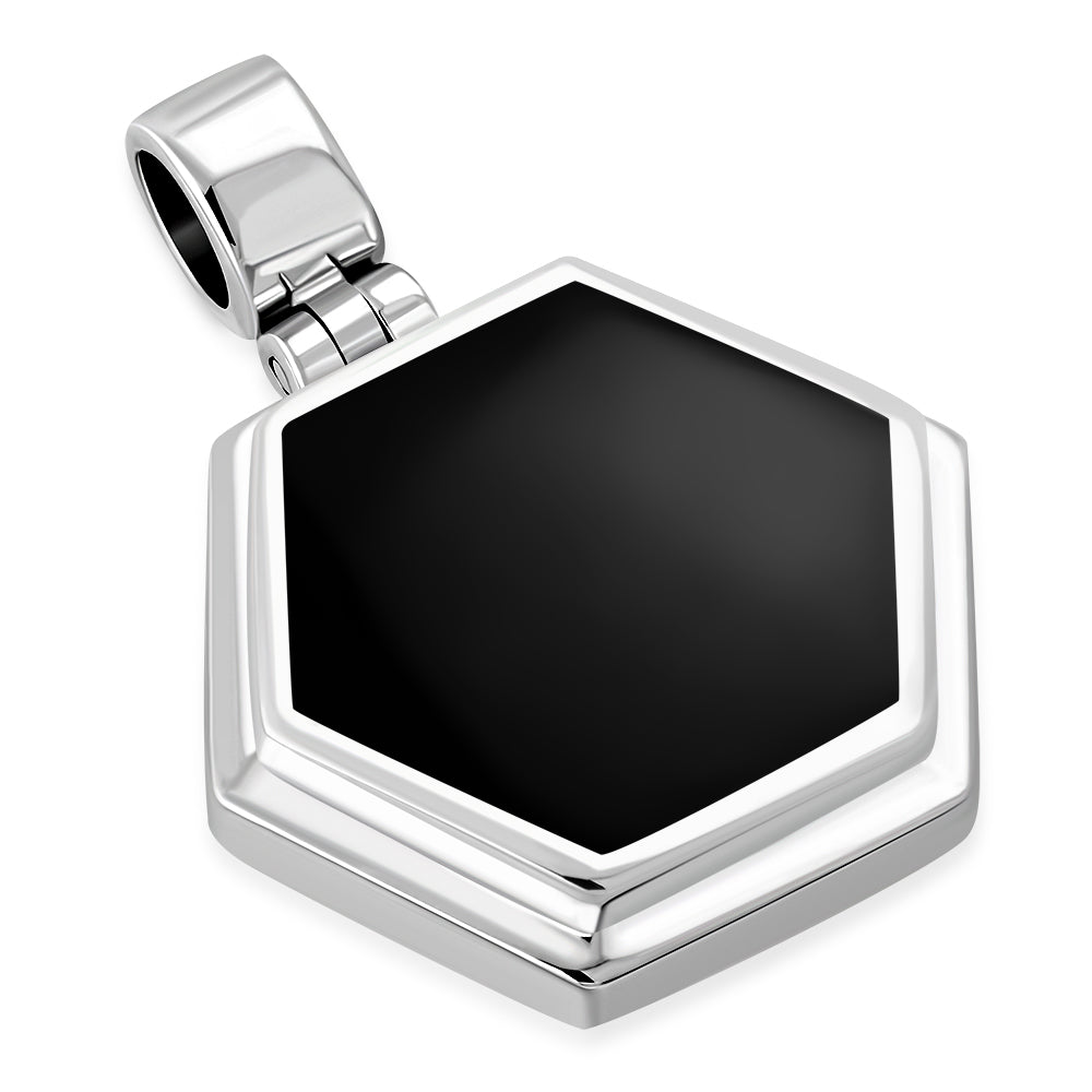 Black Onyx Hexagon Silver Pendant 