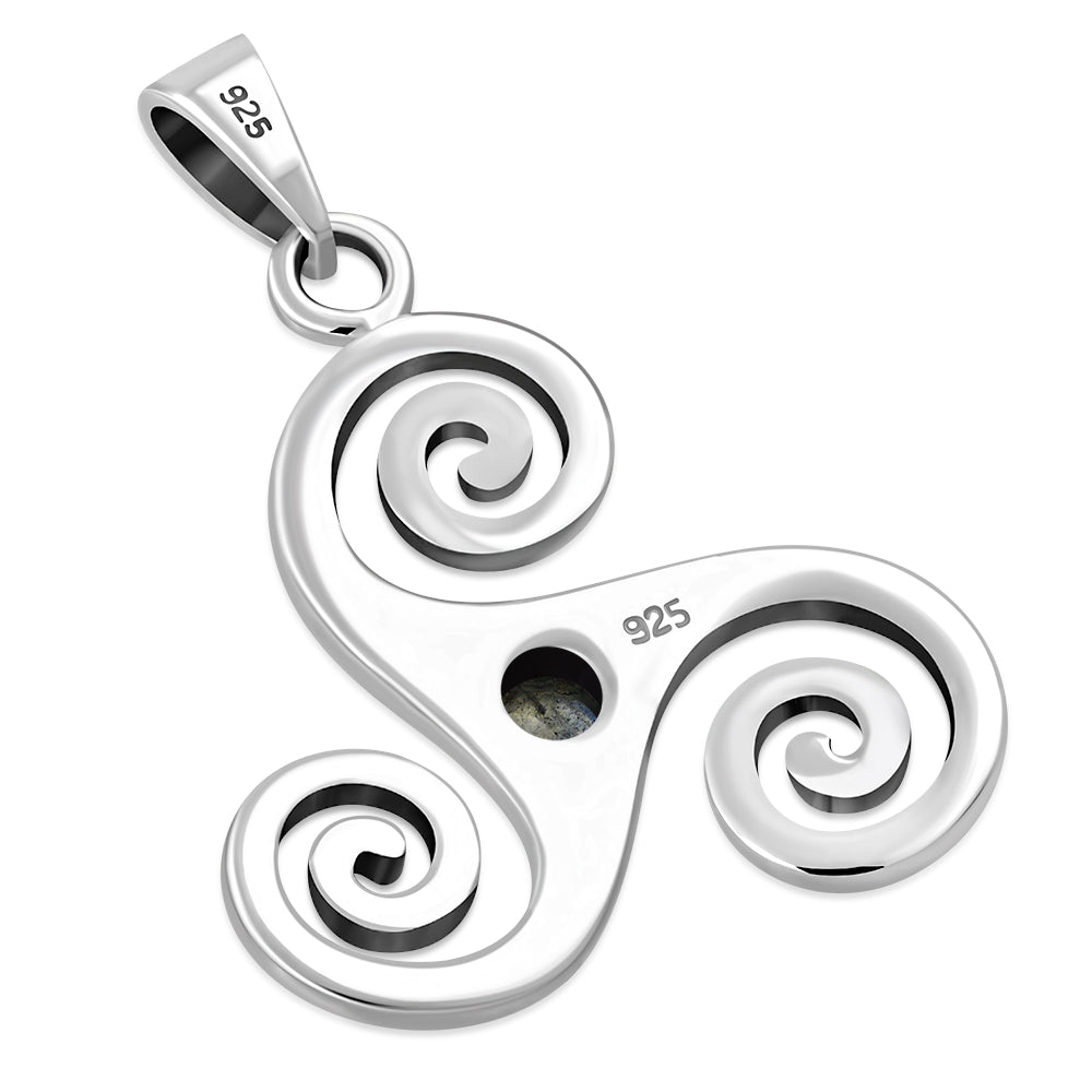 Labradorite Triskele Triskelion Triple Archimedean Spiral Celtic Silver Pendant