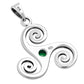 Green Agate Triskele Triskelion Triple Archimedean Spiral Celtic Silver Pendant