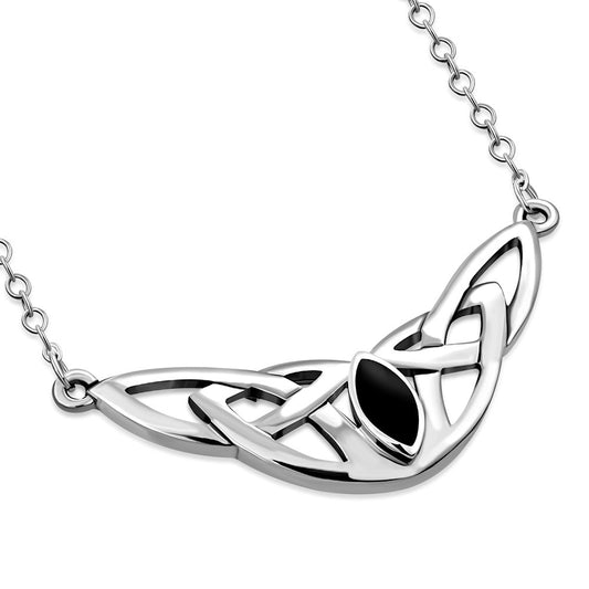 Black Onyx Celtic Knot Sterling Silver Necklace 42cm / 16.5 Inch