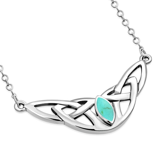 Turquoise Celtic Knot Sterling Silver Necklace 42cm / 16.5 Inch