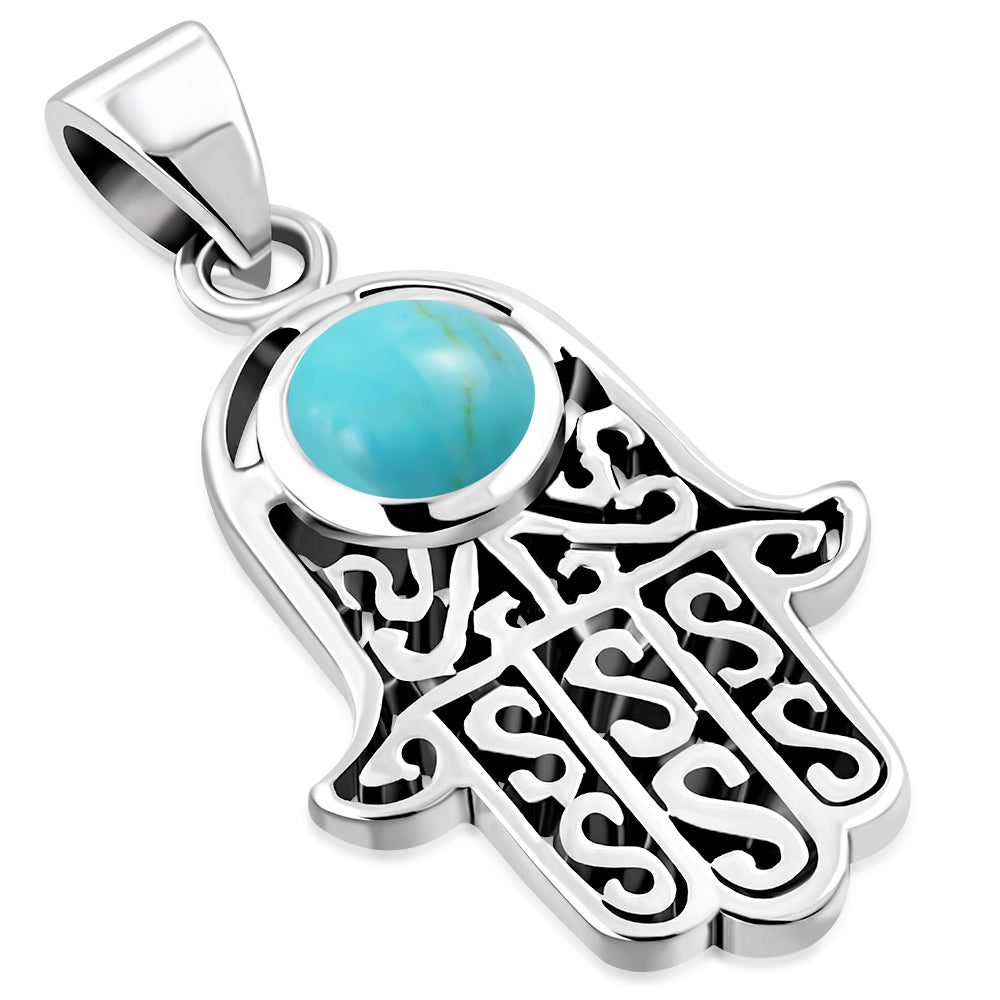 Turquoise Hamsa Silver Pendant