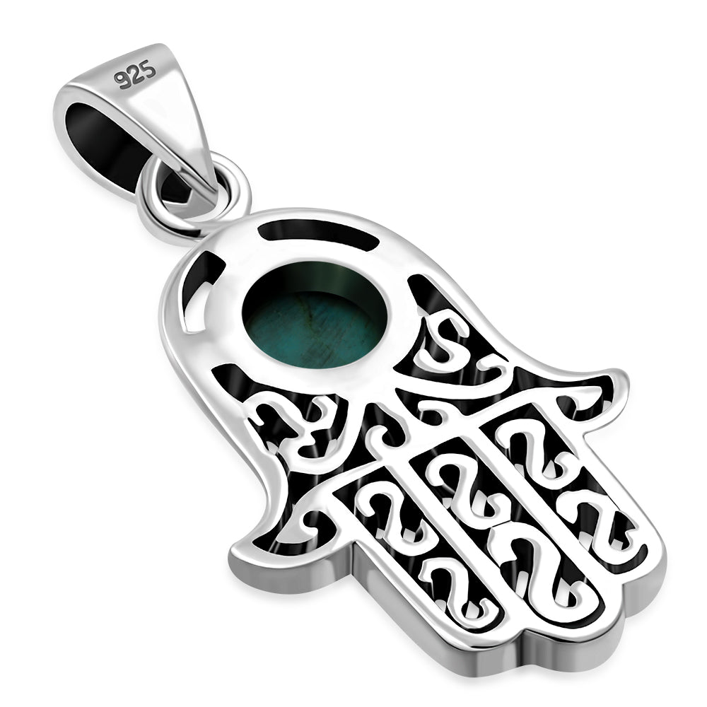 Turquoise Hamsa Silver Pendant