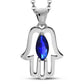 Hamsa Silver Pendant set w/ Blue Sapphire CZ