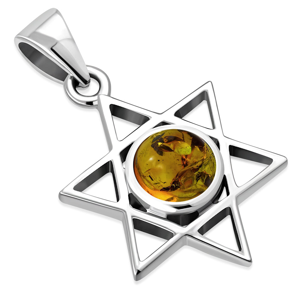 Baltic Amber Star of David Silver Pendant