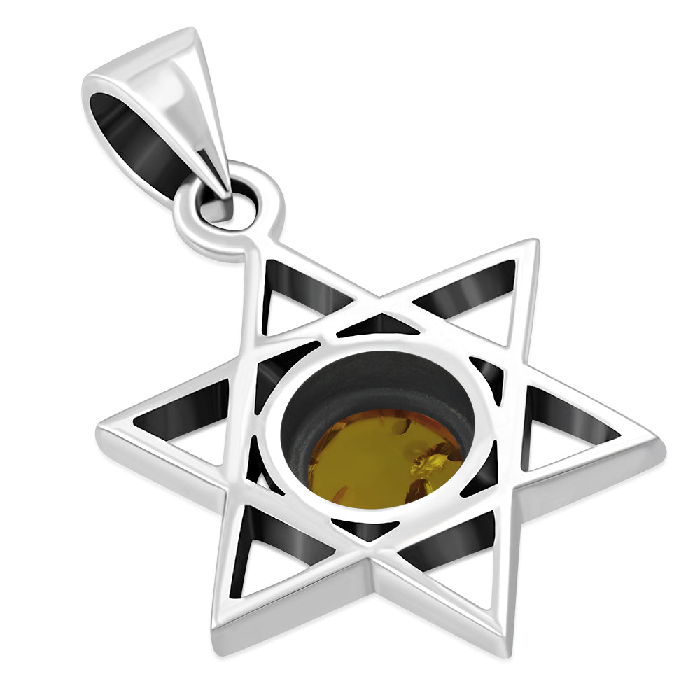 Baltic Amber Star of David Silver Pendant