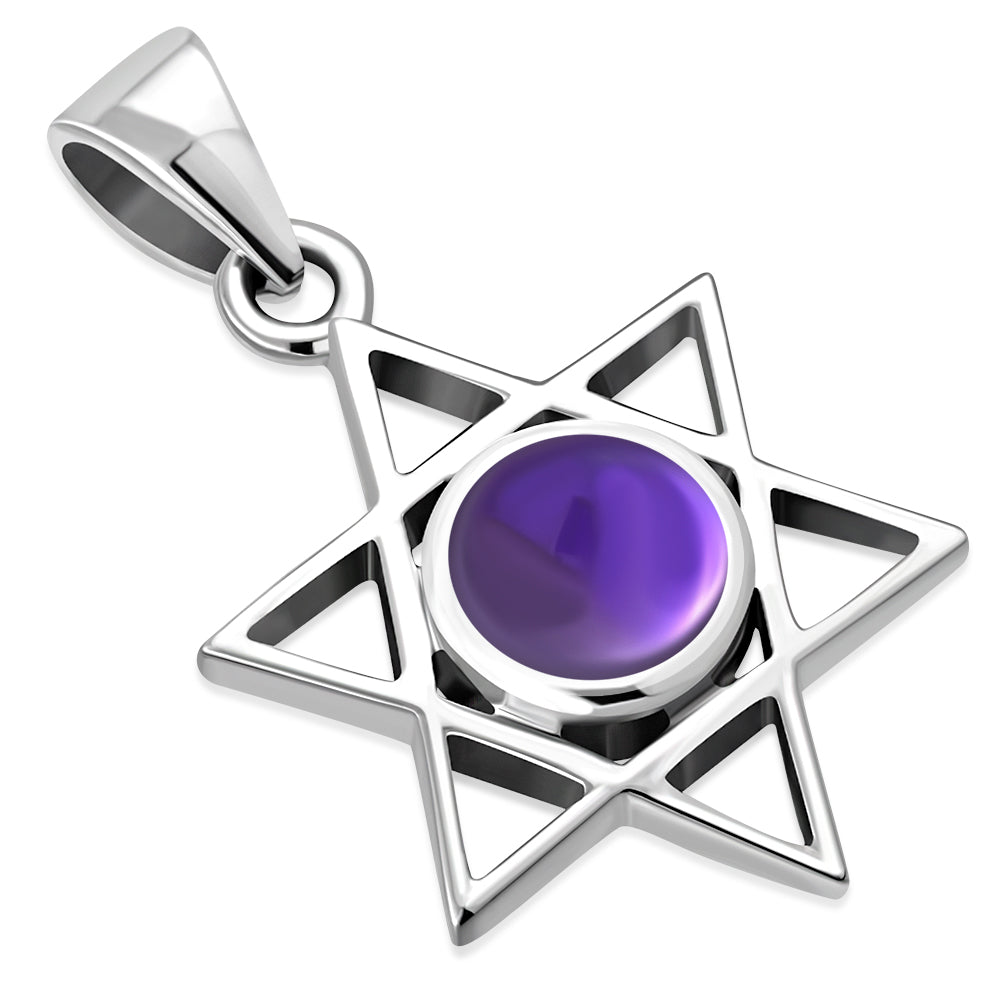 Amethyst Stone Star of David Silver Pendant