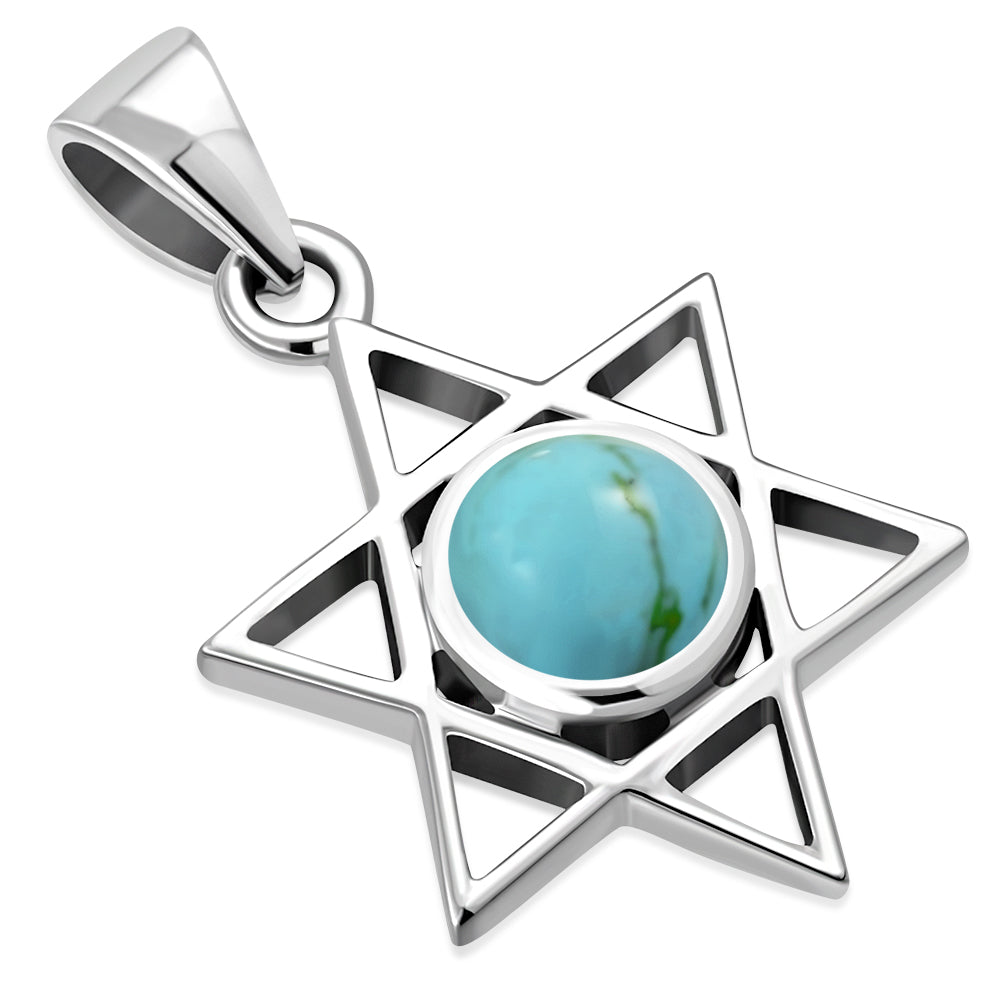 Turquoise Star of David Silver Pendant