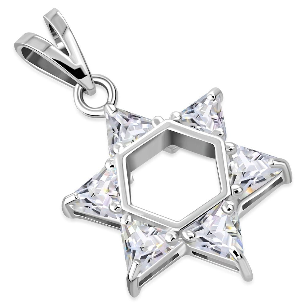 Large Star David Pendant set w/ Clear CZ