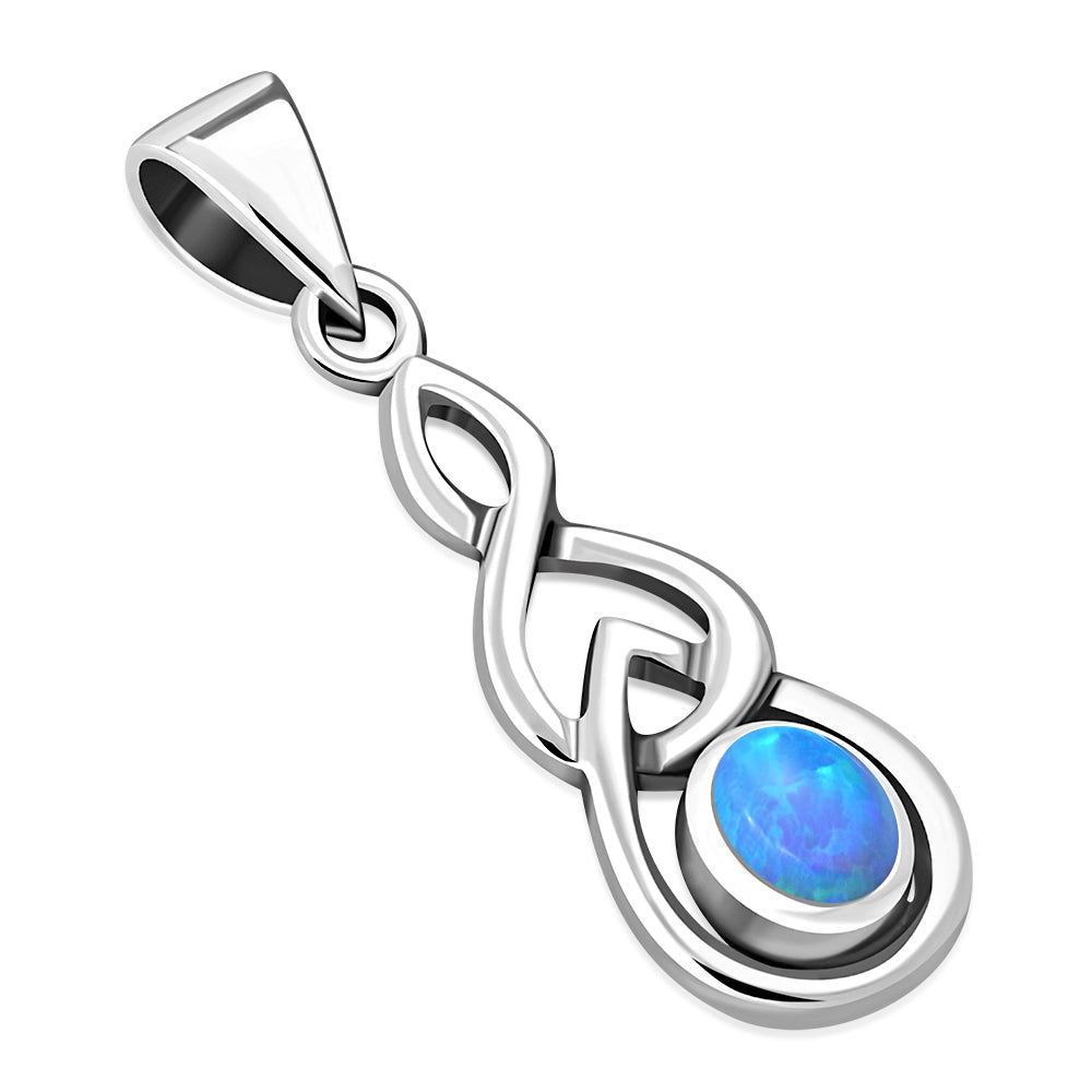 Silver Celtic Pendant set w/ Synthetic Azure Blue Opal