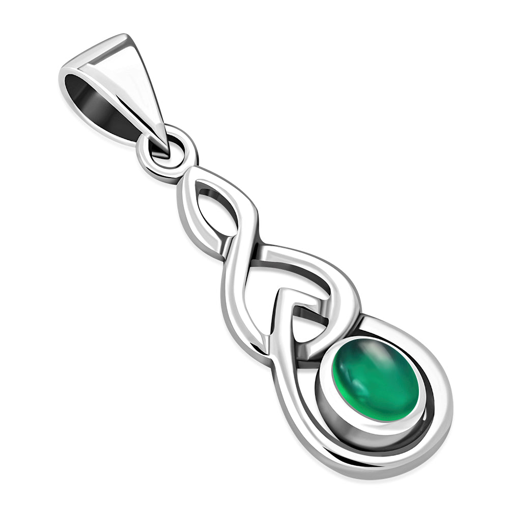 Silver Celtic Pendant set w/ Green Agate