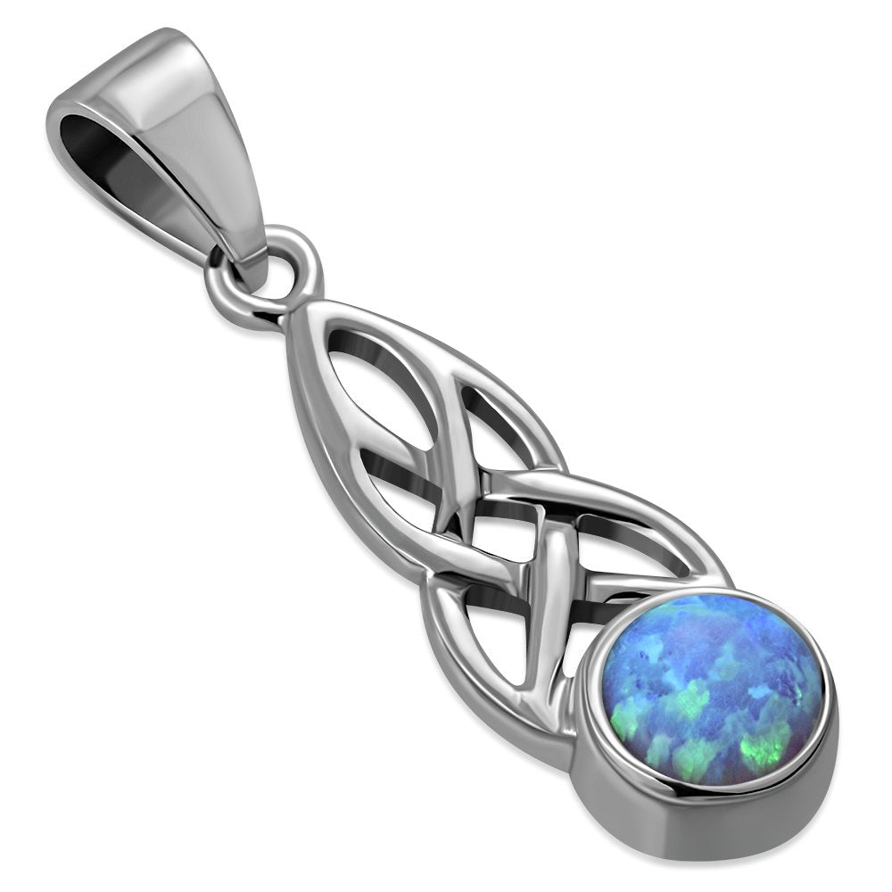 Synthetic Opal Celtic Knot Small Silver Pendant 