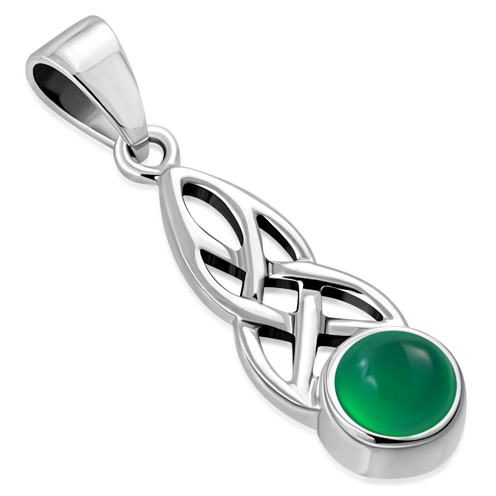 Green Agate Celtic Knot Small Silver Pendant 