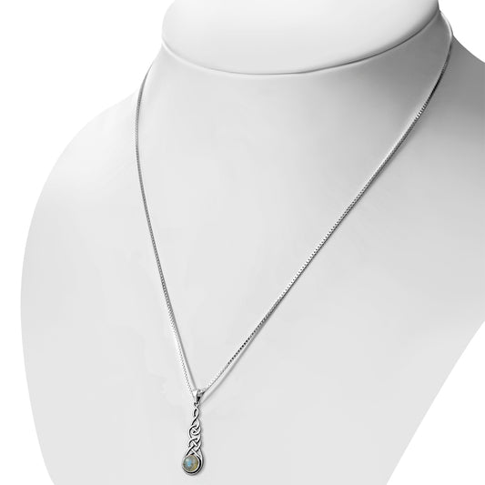Long Celtic Silver Pendant set w/ Labradorite