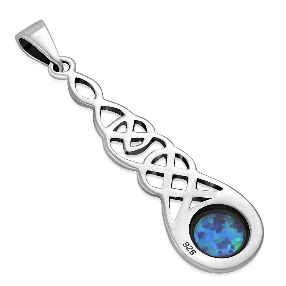 Long Celtic Pendant set w/ Synthetic Blue Opal