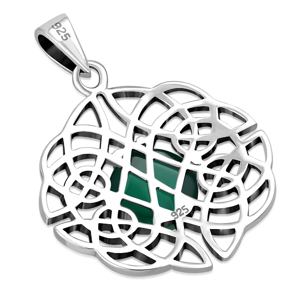 Green Agate Celtic Knot Silver Pendant