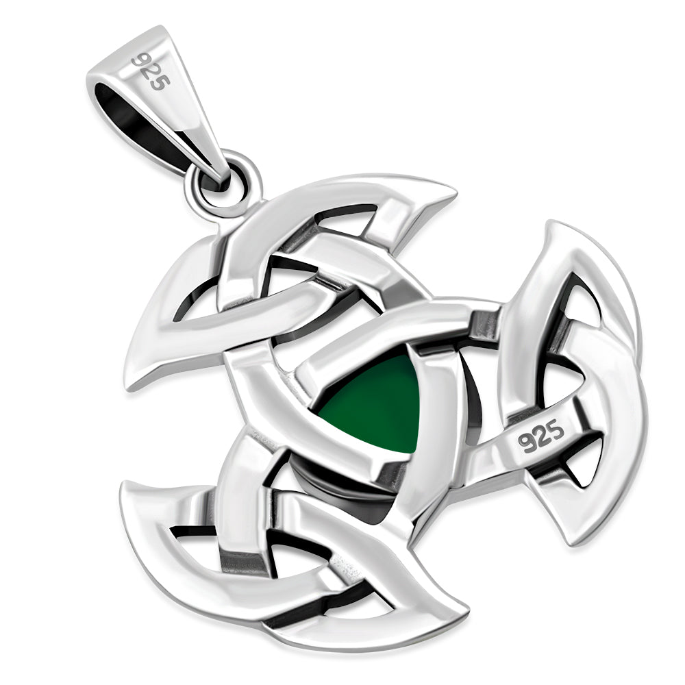 Silver Celtic Trinity Knot Pendant set w/ Green Agate