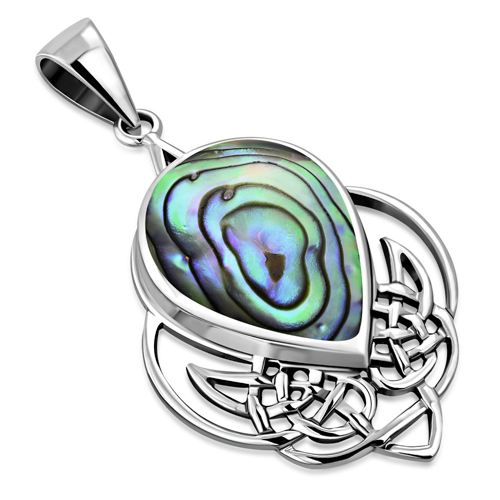 Large Abalon Shell Celtic Silver Pendant