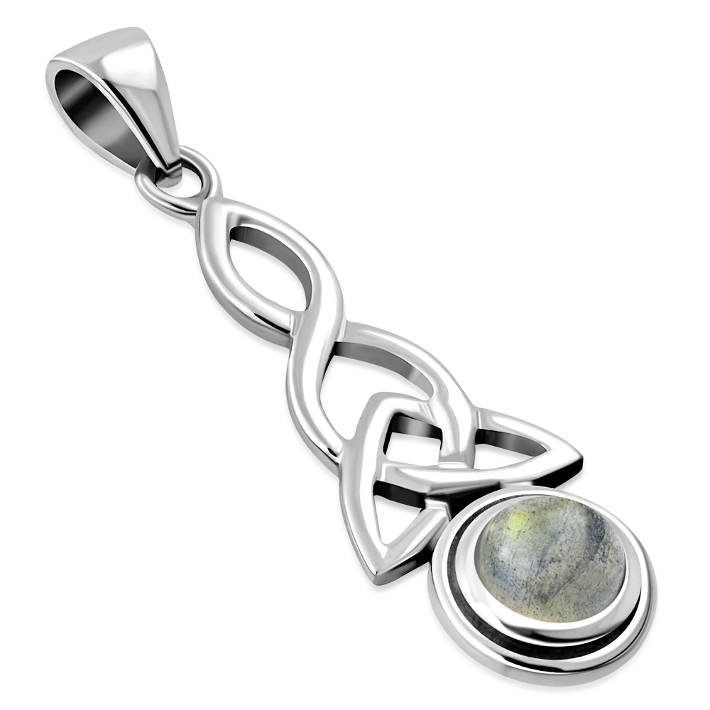 Long Labradorite Celtic Trinity Knot Silver Pendant 