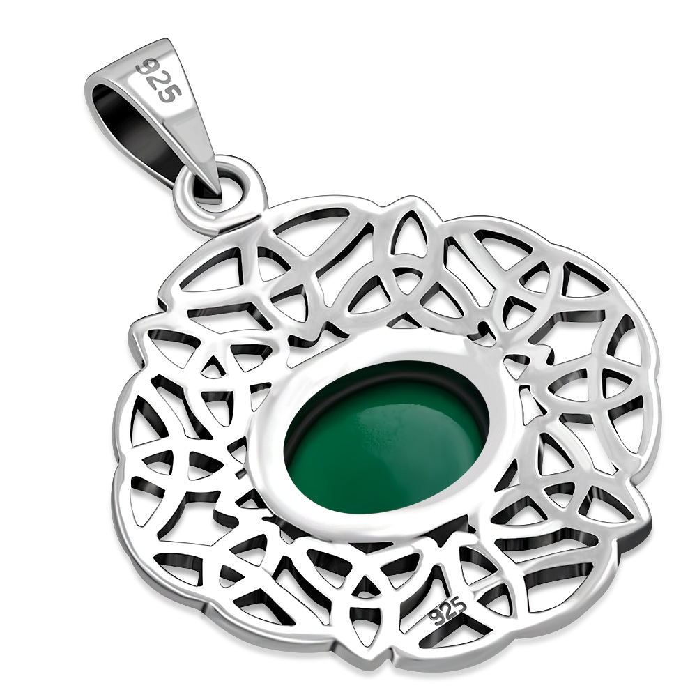 Green Agate Trinity Knots Silver Pendant