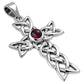 Garnet Stone Cross Celtic Knot Silver Pendant
