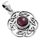 Garnet Stone Round Celtic Knot Silver Pendant