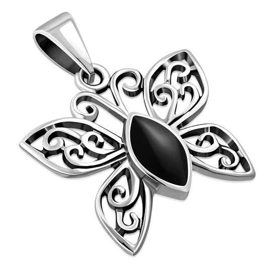 Butterfly Silver Pendant w/ Black Onyx.