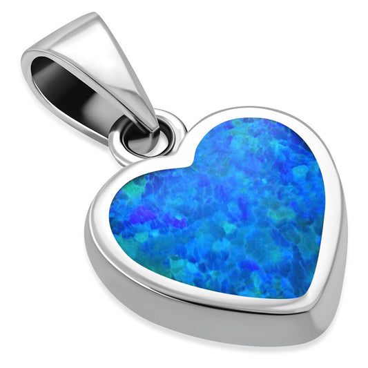 Synthetic Opal Heart Silver Pendant