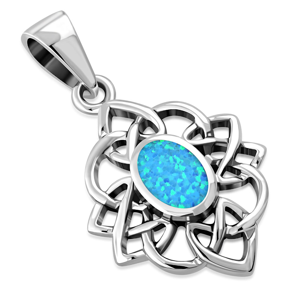 Synthetic Opal Celtic Knot Silver Pendant