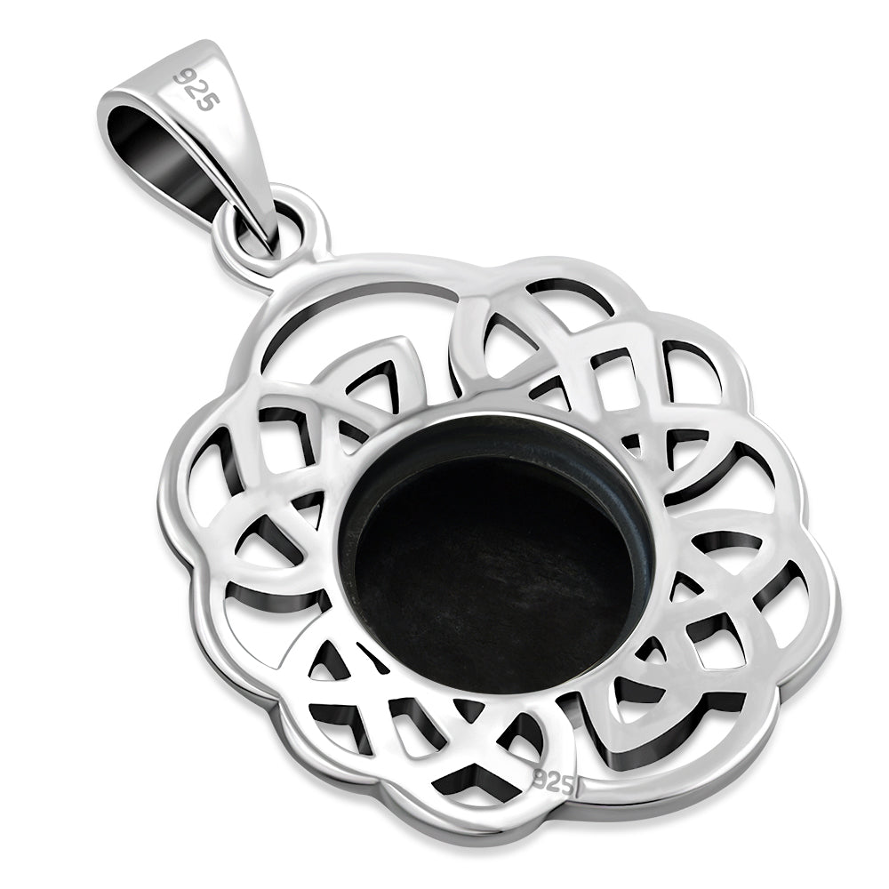 Round Celtic Knot Silver Pendant set w/ Black Onyx