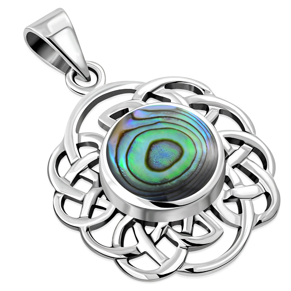 Round Celtic Knot Silver Pendant set w/ Abalone Shell