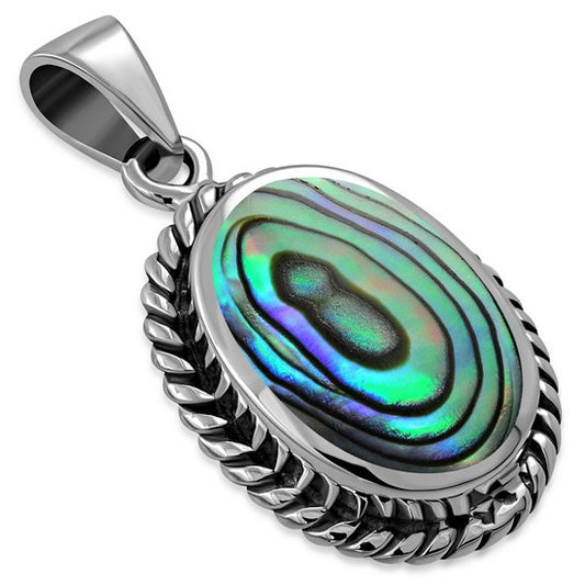 Oval Abalone Shell Silver Pendant