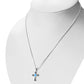 Synthetic Azure Blue Opal Celtic Irish Trinity Knot Cross Silver Pendant