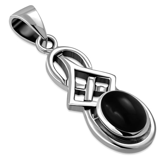 Small Black Onyx Celtic Silver Pendant